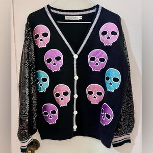 Grace+Emma Cardigan with Vibrant Skull Design